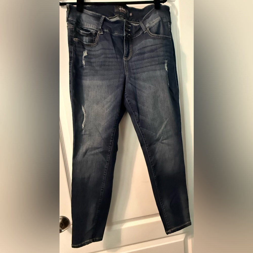Torrid Premium Jegging Dark Indigo Skinny Jeans with Distressed Detail - 18R